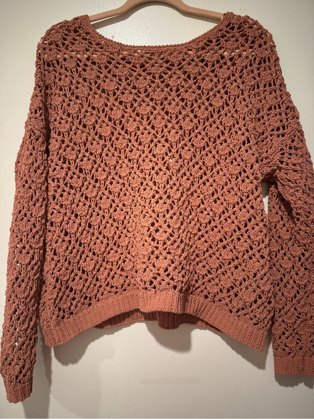 Nicole Miller Open-Knit Scoop Neck Sweater in Rust